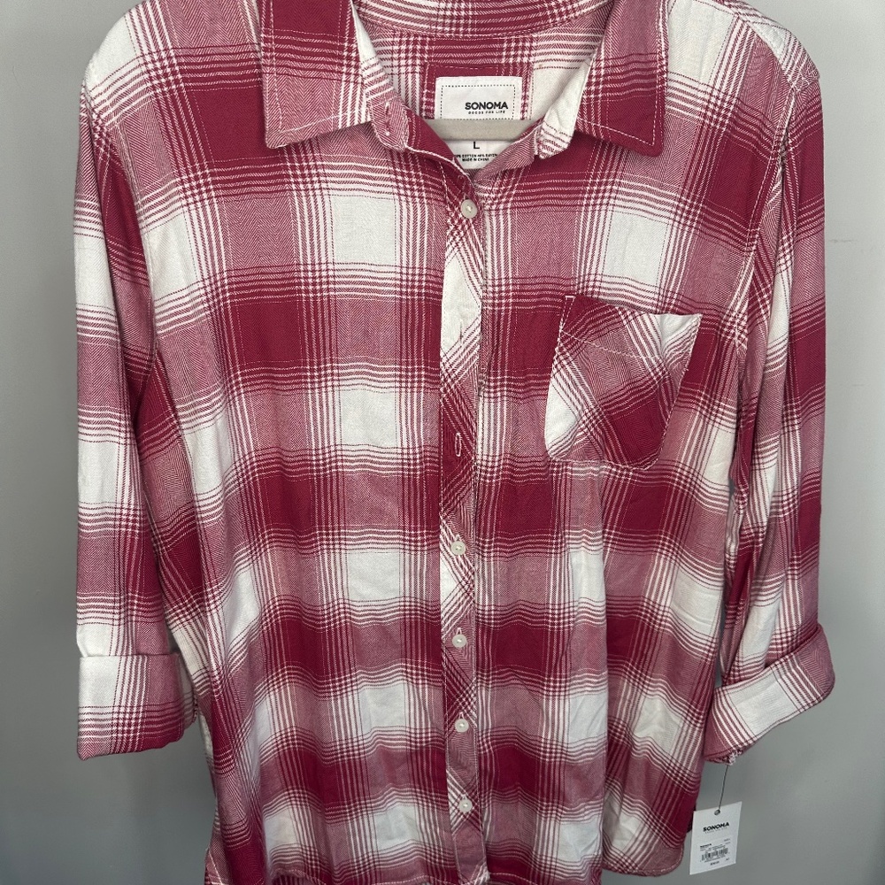 Sonoma Pink & White Flannel-The Everyday Shirt-Size Large